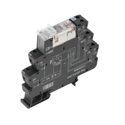 WEIDMULLER TRS 230VUC  2CO Moduł przekaźnikowy, 230 V UC ±5 %, Zielona dioda LED, Prostownik, 2 zestyk przełączny (AgNi) , 250 V AC, 8 A, złącze śrubowe, Przycisk testowy: Nie 1123540000 /10szt./ (1123540000)